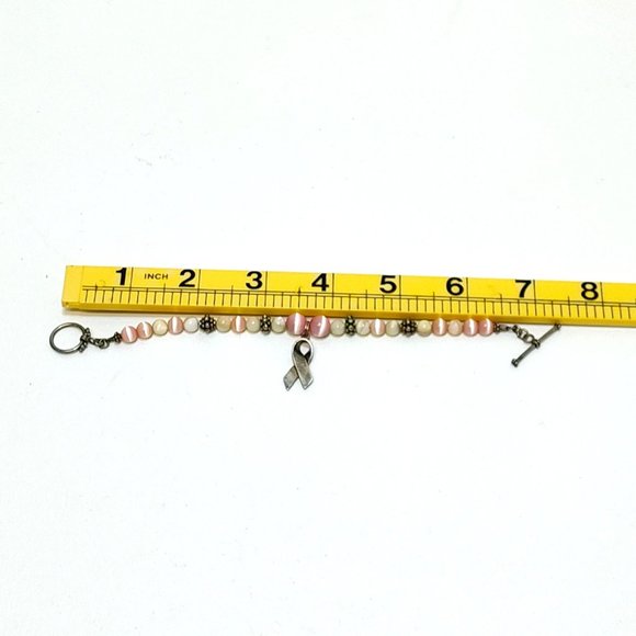 Pandora Cancer Awareness Beaded Bracelet Sterling Silver Ribbon Charm Toggle VTG - Picture 6 of 6